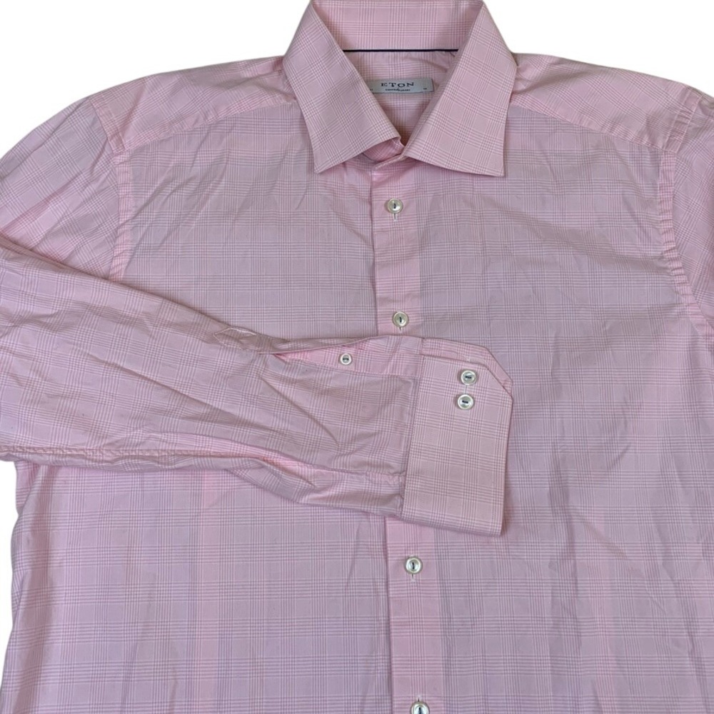 Eton‎ Contemporary Fit Pink Plaid Dress Shirt Mens 16 41 York Cotton Long Sleeve